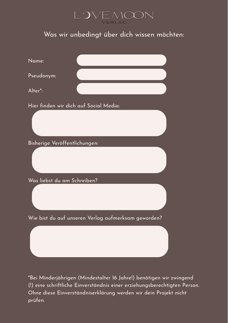 Fragebogen zur Manuskripteinsendung; Informationen zum Autor oder Autorin