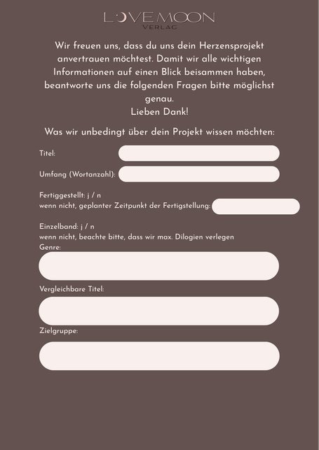 Fragebogen zur Manuskripteinsendung, Informationen zum eingereichten Projekt Teil 1